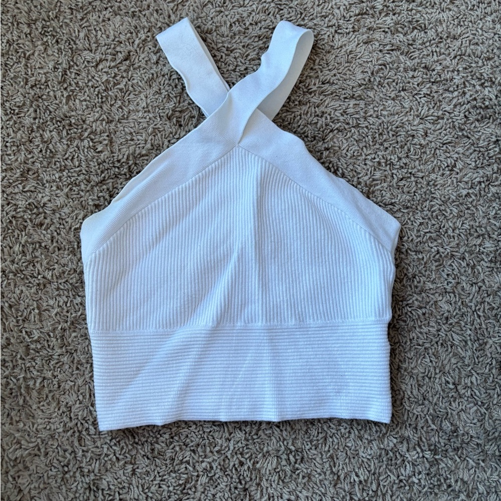 Abercrombie White Ribbed Cross-Back Top